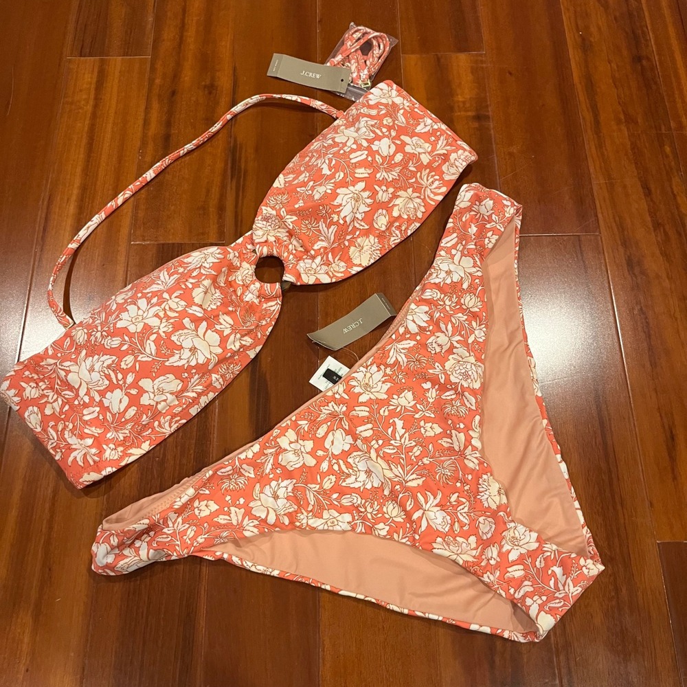 J.Crew Floral Bikini Set Top Bottom Two Piece Coral White‎ New Plus Size XXL 2X